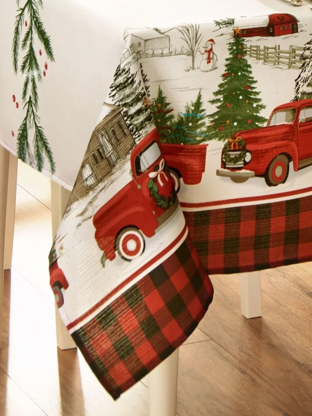 Elrene Home Vintage Truck Christmas Tree Farm Polyester Tablecloth 60X120